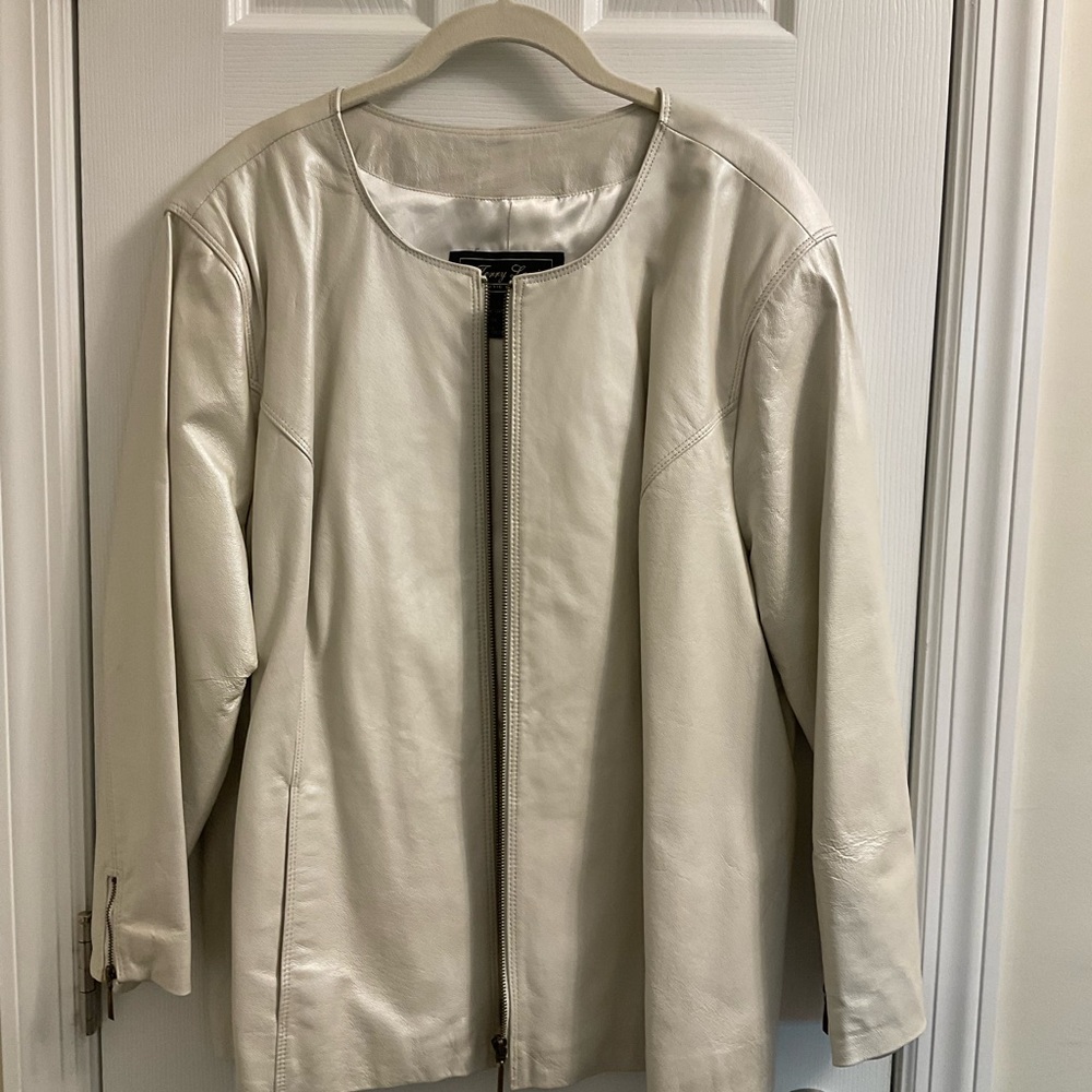 Terri Lewis pearl white leather jacket